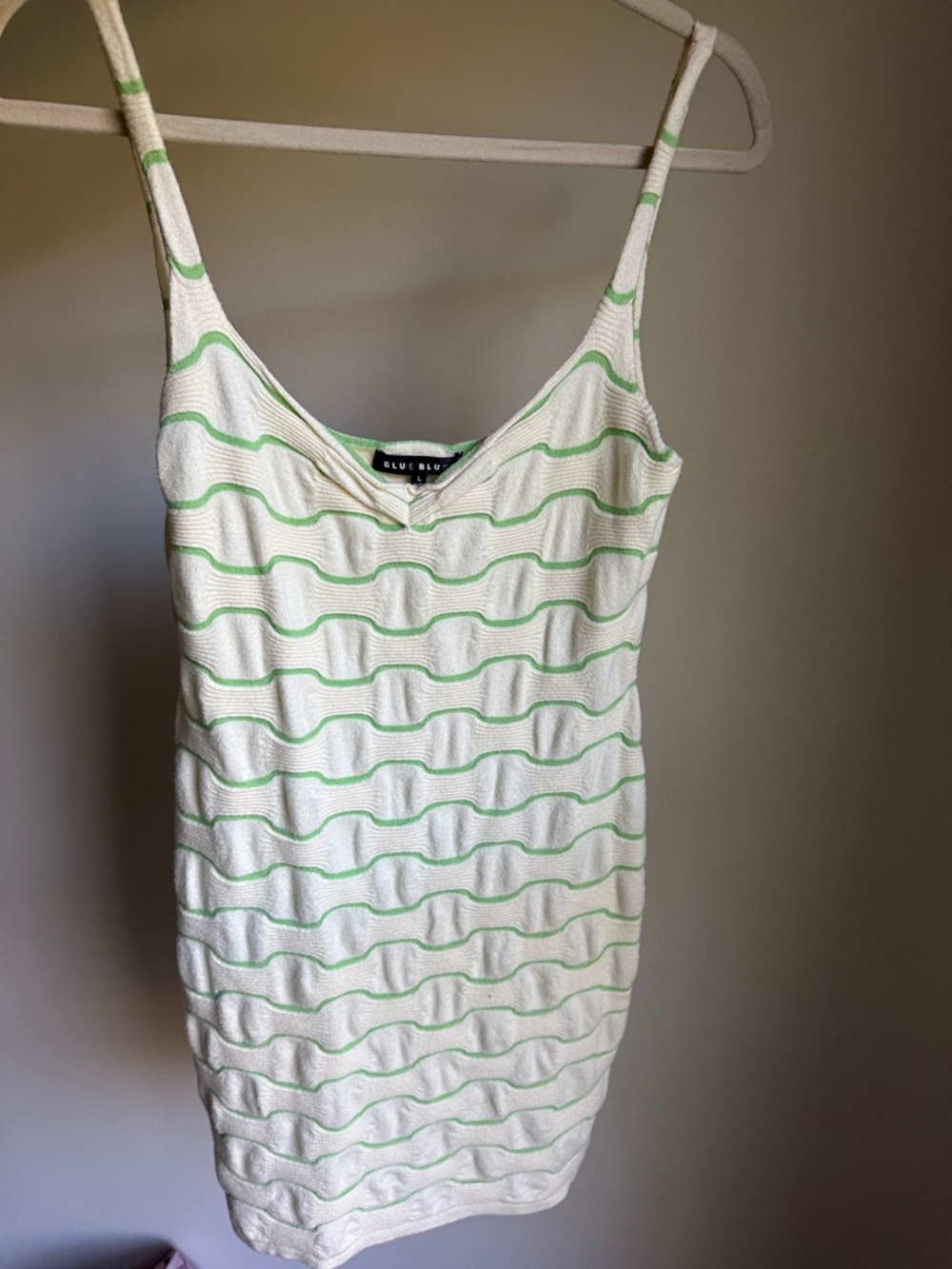 Blue Blush White Dress with Light Green Stripes